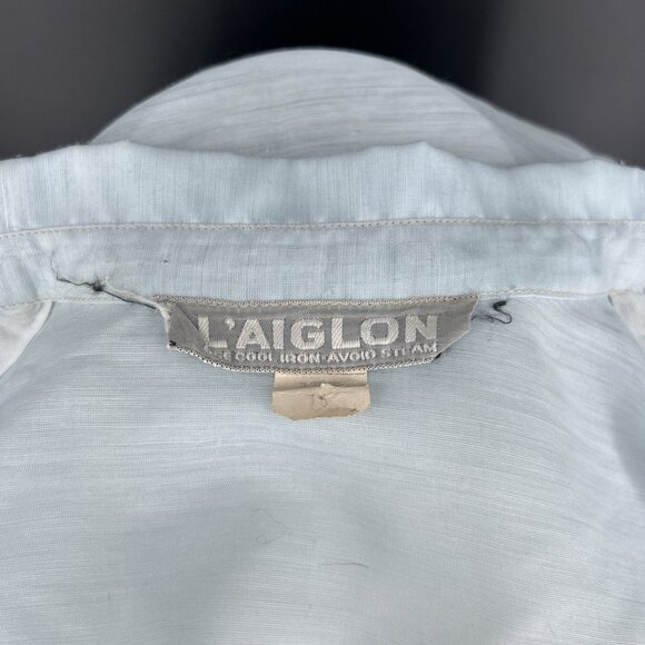 L'Aiglon Laiglon Dress Blue Sz 16 Lace Trim Shirtmaker Dress Cottagecore Vintage - Picture 9 of 9